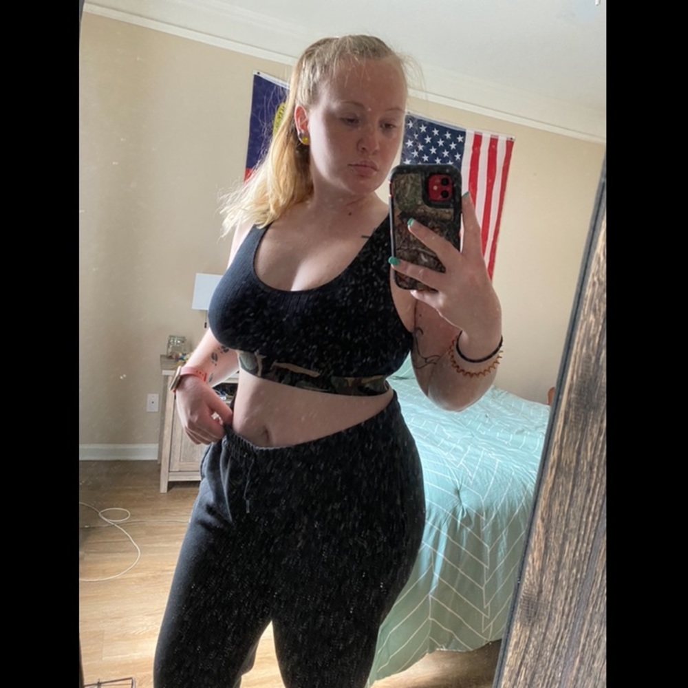 Black Crop Top W/Camouflage Band